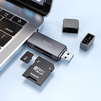 Lector de tarjetas USB 3.0 / USB-C HOCO HB45, SD - microSD, Gris