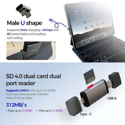 Lector de Tarjetas USB / USB-C OEM OmniLink Pro-003 Travel, 10en1, Gris