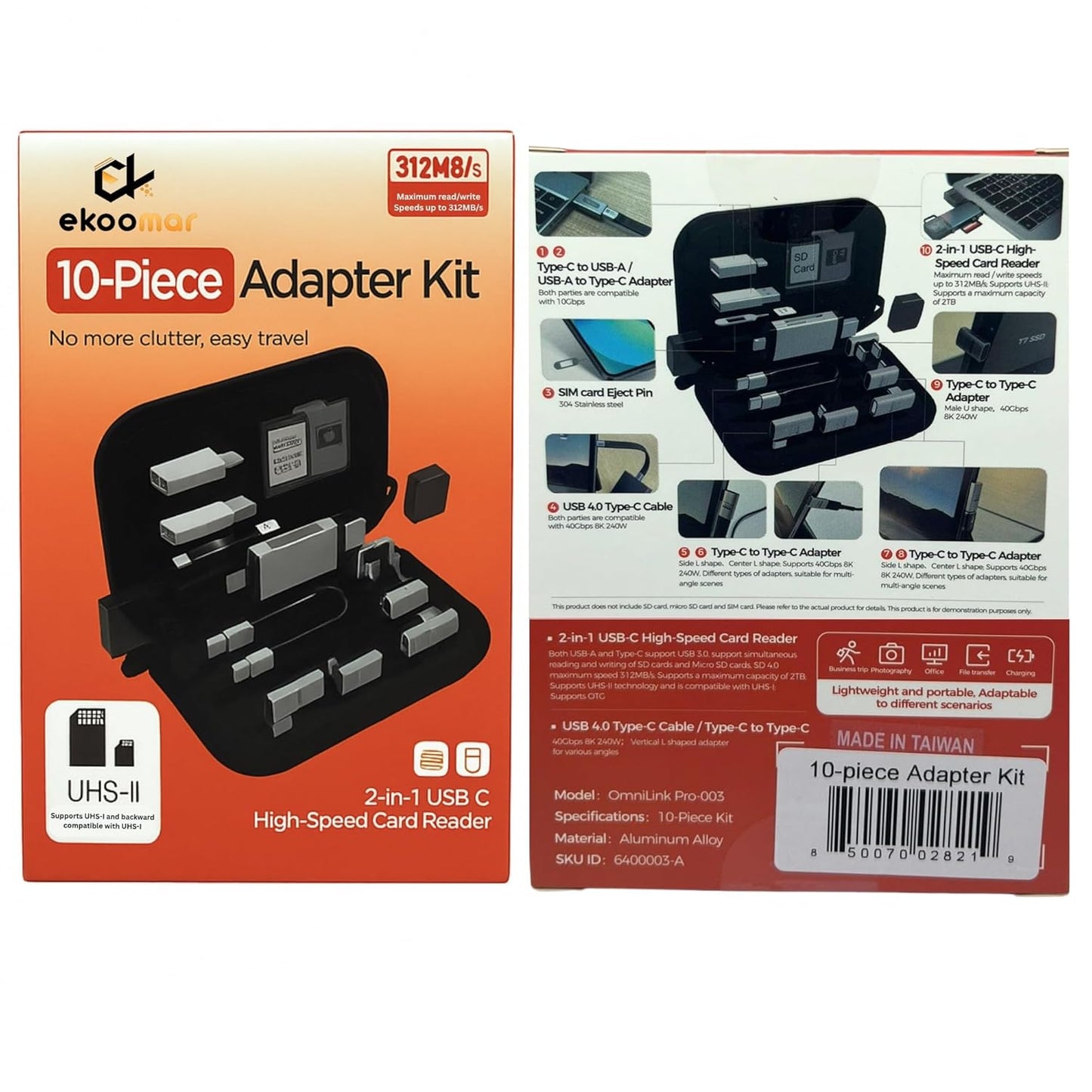 Lector de Tarjetas USB / USB-C OEM OmniLink Pro-003 Travel, 10en1, Gris