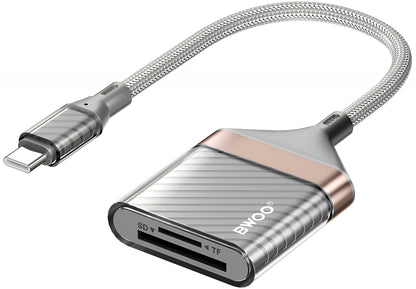Lector de Tarjetas USB-C BWOO BZ64, SD - microSD, Gris
