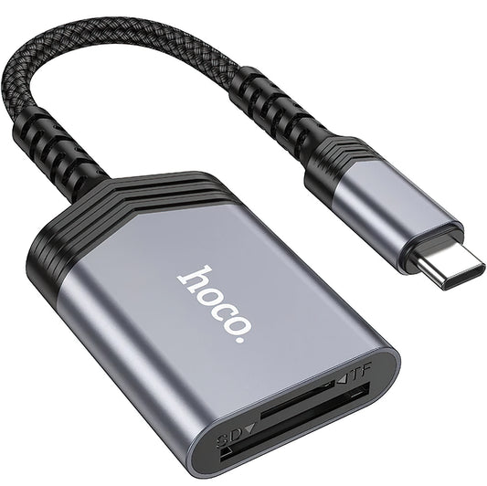 Lector de tarjetas USB-C HOCO UA25, SD - microSD, Gris 