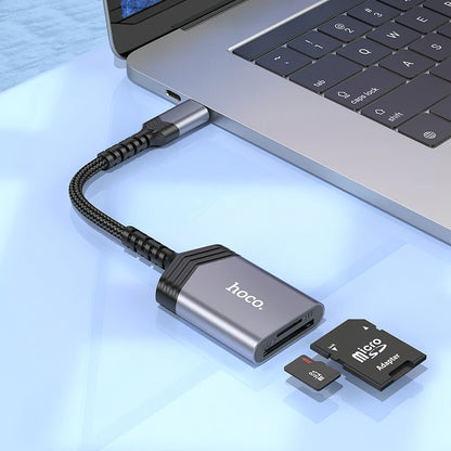 Lector de tarjetas USB-C HOCO UA25, SD - microSD, Gris 