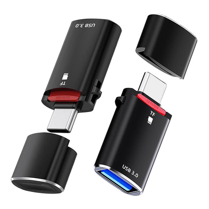 Lector de Tarjetas USB-C Techsuit AluVoltX, USB-A (OTG) - microSD, Negro