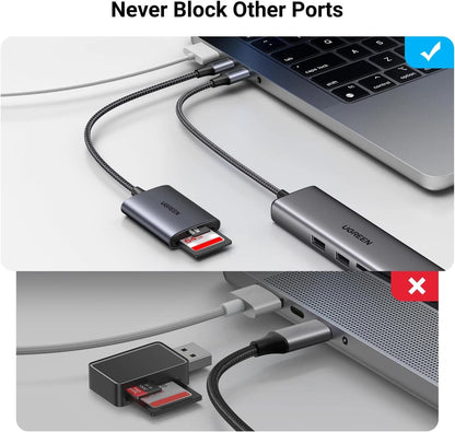 Lector de tarjetas USB-C UGREEN CM401, SD - microSD, Gris