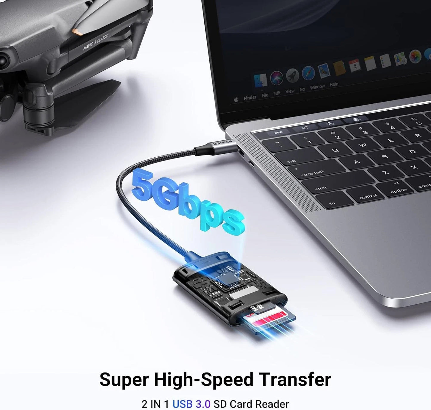 Lector de tarjetas USB-C UGREEN CM401, SD - microSD, Gris