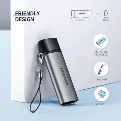 Lector de tarjetas USB-C UGREEN CM184, SD - microSD, Gris