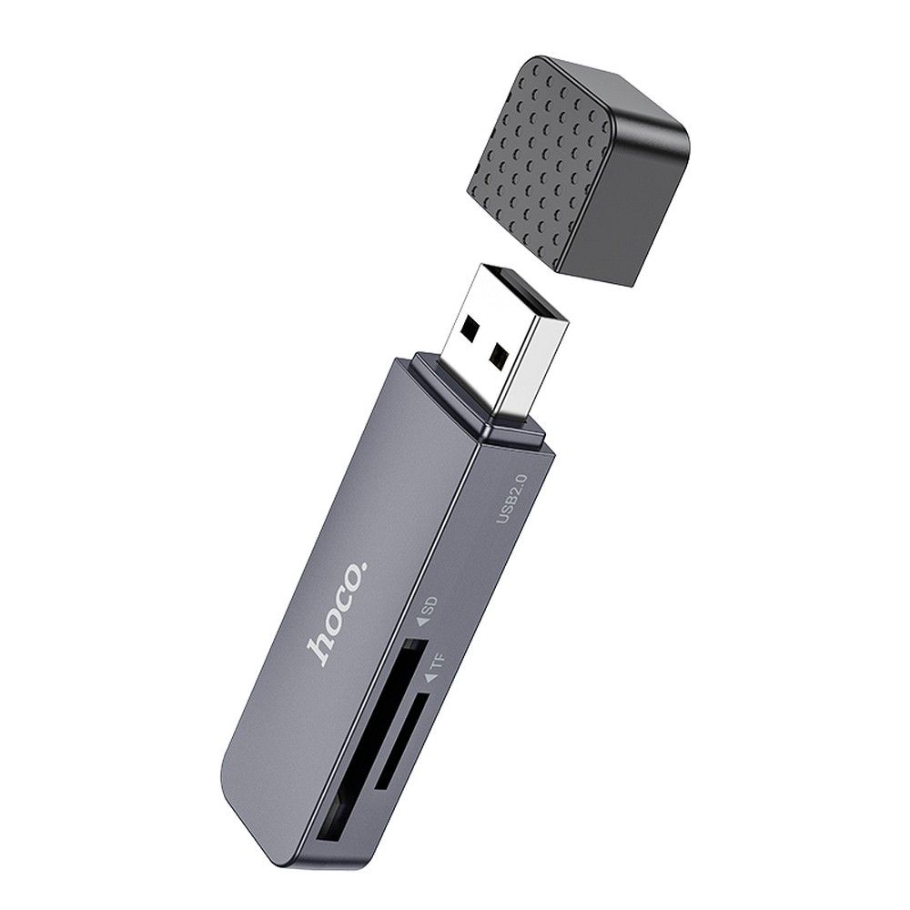 Lector de tarjetas USB HOCO HB45, SD - microSD, Gris
