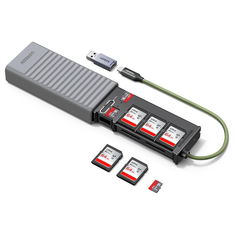 Lector de Tarjetas USB / USB-C con Organizador UGREEN CM856 (55899), 2 x SD - microSD, Gris