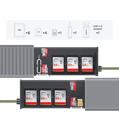 Lector de Tarjetas USB / USB-C con Organizador UGREEN CM856 (55899), 2 x SD - microSD, Gris