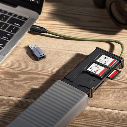Lector de Tarjetas USB / USB-C con Organizador UGREEN CM856 (55899), 2 x SD - microSD, Gris