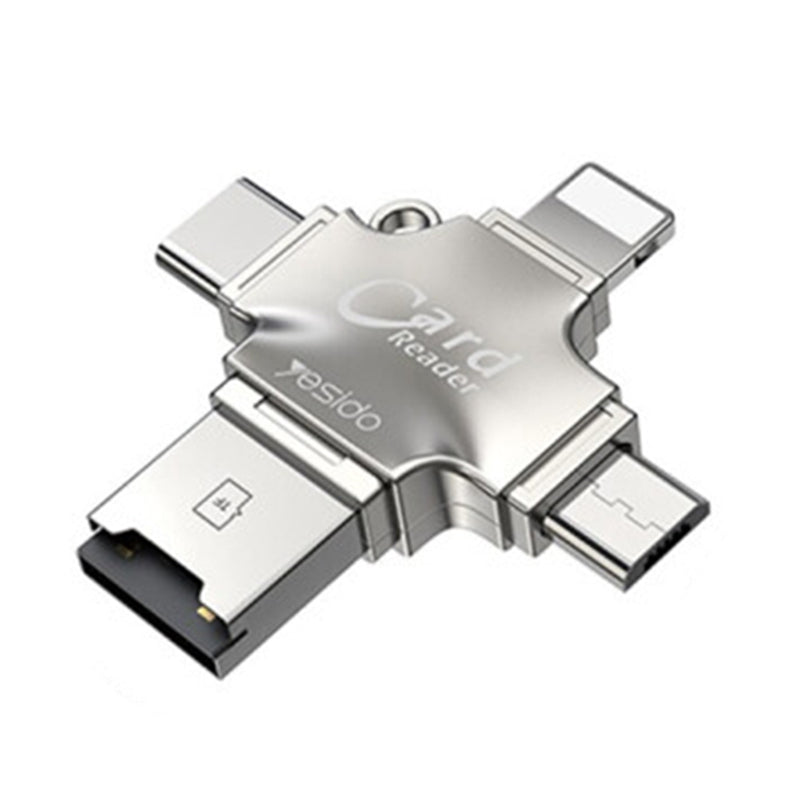 Lector de tarjetas USB / USB-C / Lightning / microUSB Yesido GS13, microSD, Plateado