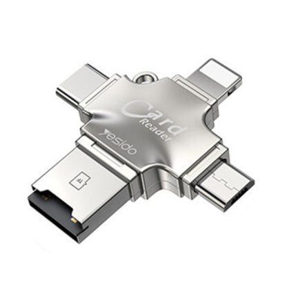 Lector de tarjetas USB / USB-C / Lightning / microUSB Yesido GS13, microSD, Plateado