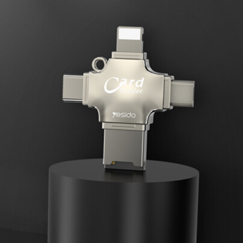 Lector de tarjetas USB / USB-C / Lightning / microUSB Yesido GS13, microSD, Plateado