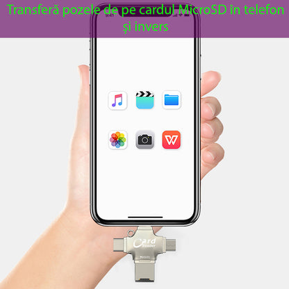 Lector de tarjetas USB / USB-C / Lightning / microUSB Yesido GS13, microSD, Plateado