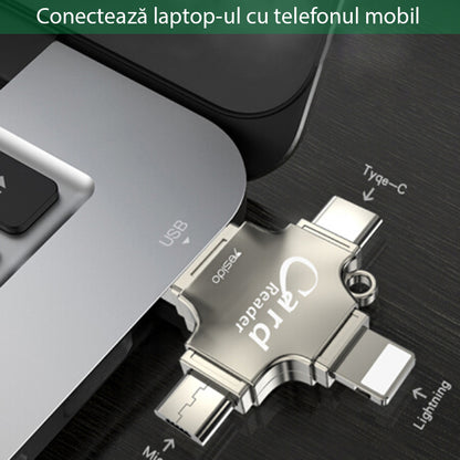 Lector de tarjetas USB / USB-C / Lightning / microUSB Yesido GS13, microSD, Plateado