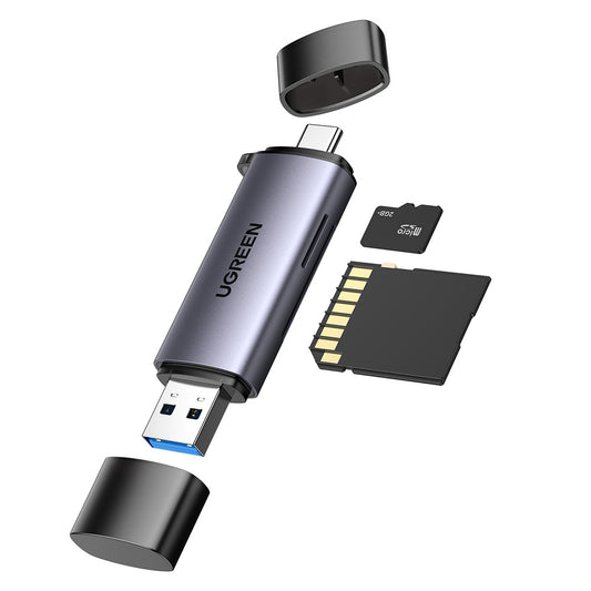 Lector de tarjetas USB / USB-C UGREEN CM185, SD - microSD, Gris