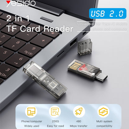 Lector de tarjetas USB / USB-C Yesido GS21, microSD, Transparente
