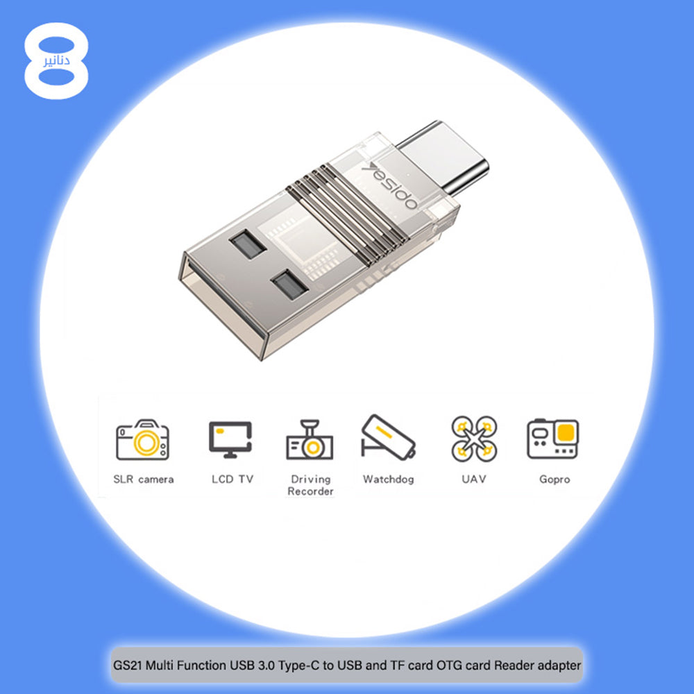 Lector de tarjetas USB / USB-C Yesido GS21, microSD, Transparente