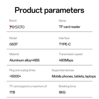 USB Card Reader Yesido GS37, microSD, Black