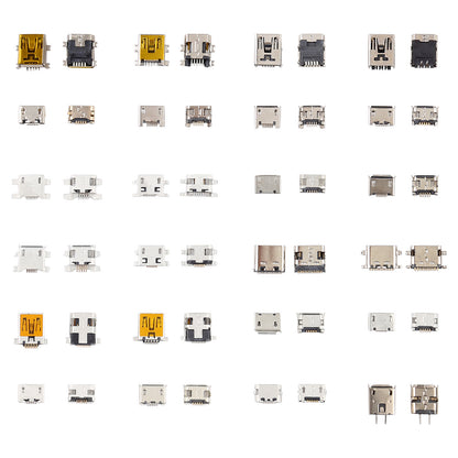 Conectores de carga MicroUSB / miniUSB / USB-C, Varios modelos, Juego 240 piezas.