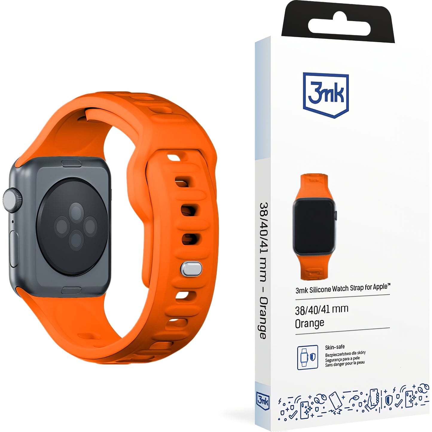 3MK Correa de silicona para Apple Watch Series 41mm / 40mm / 38mm, Naranja 