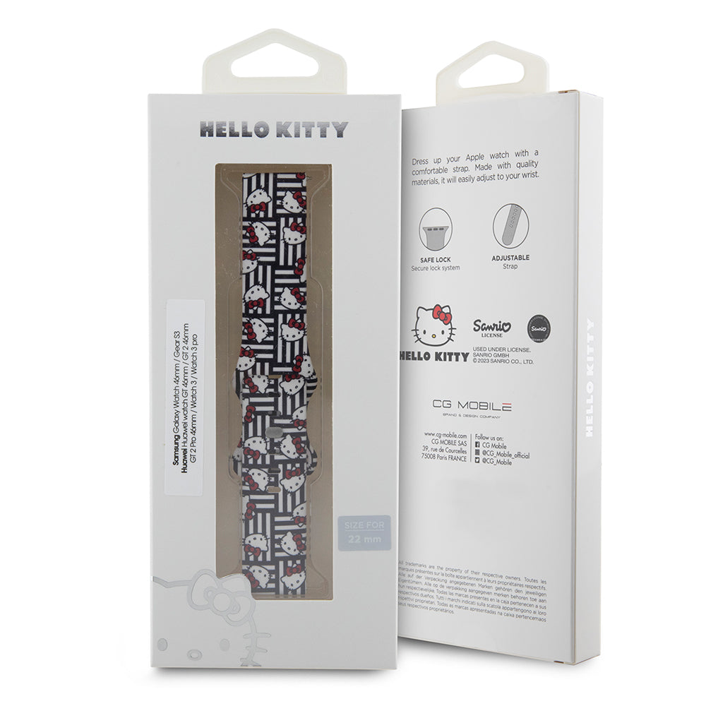 Correa Hello Kitty Silicone Kitty Heads & Stripes para Samsung Galaxy Watch / Huawei Watch Series, Negra