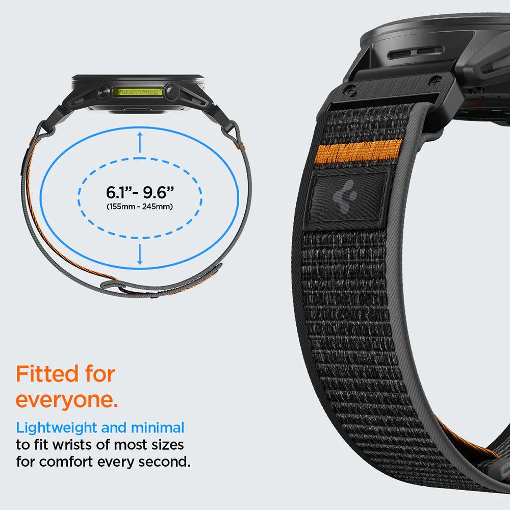Correa Spigen Athlex Air para Garmin Watch Fenix / Forerunner / Approach Series, 22mm, Negra Naranja AMP11426