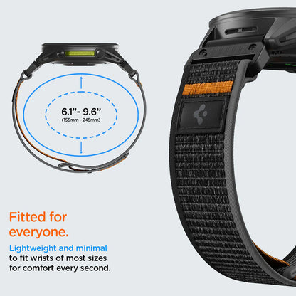 Correa Spigen Athlex Air para Garmin Watch Fenix / Forerunner / Approach Series, 22mm, Negra Naranja AMP11426