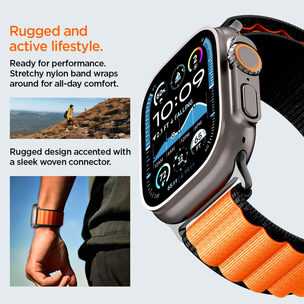 Correa Spigen WBF1 para Apple Watch 49mm / 46mm / 45mm / 44mm Series, Negra Naranja
