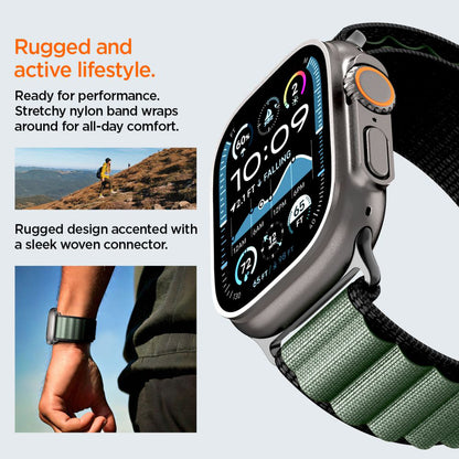 Spigen WBF1 Strap for Apple Watch 49mm / 46mm / 45mm / 44mm Series, Black Green