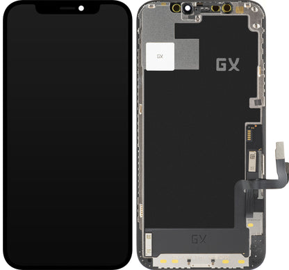 Pantalla táctil GX para Apple iPhone 12 / 12 Pro, con marco, OLED IC versión móvil, negro