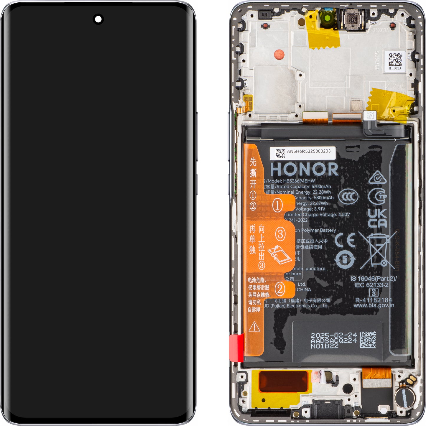 Pantalla con Touchscreen Honor X50, con Marco y Batería, Plateado, Service Pack 0235AGJH