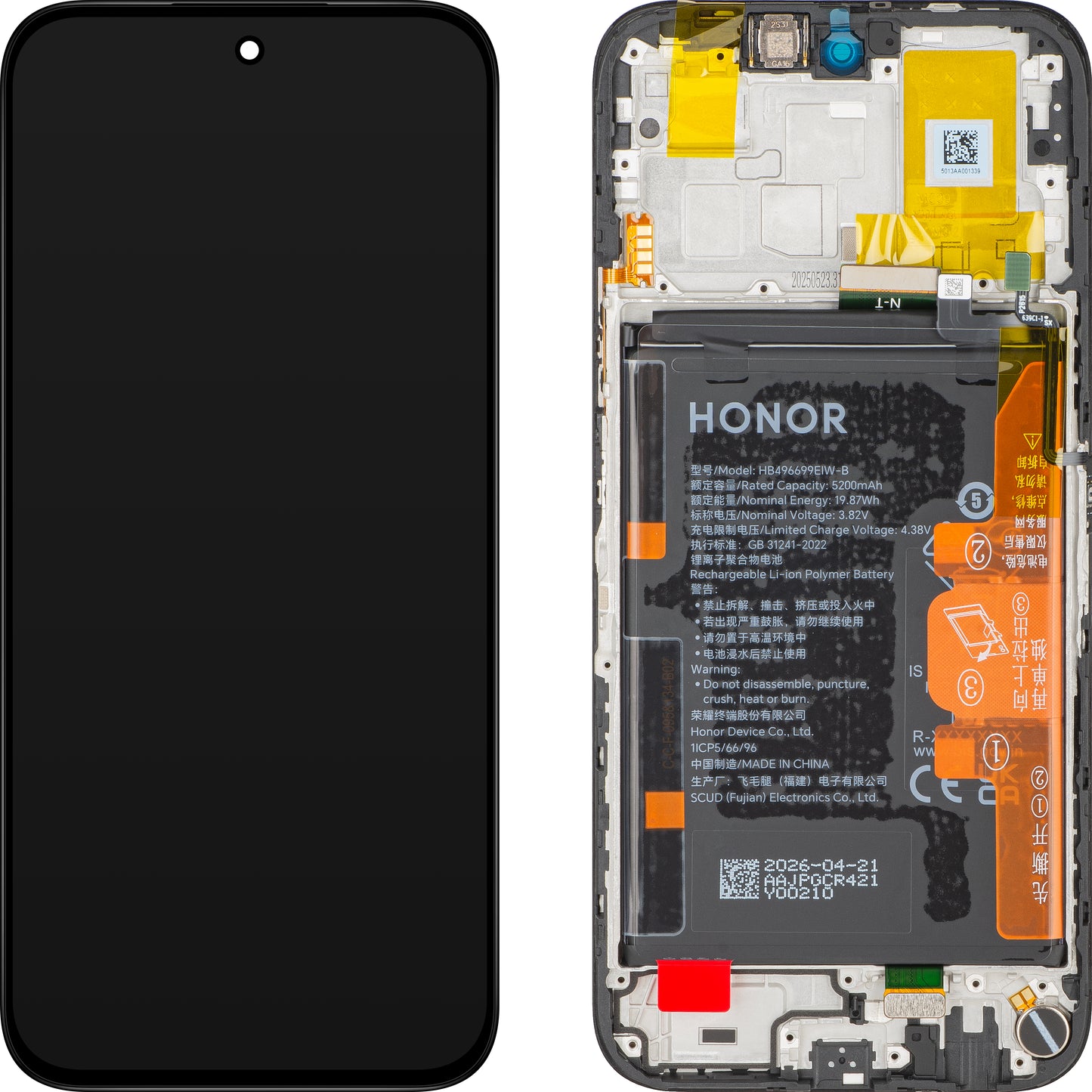 Pantalla con pantalla táctil Honor X6c, con marco y batería, negro (Midnight Black), paquete de servicio 0235APGS