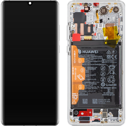 Display con pantalla táctil Huawei P30 Pro, con marco y batería, Silver Frost, Service Pack 02355MUR