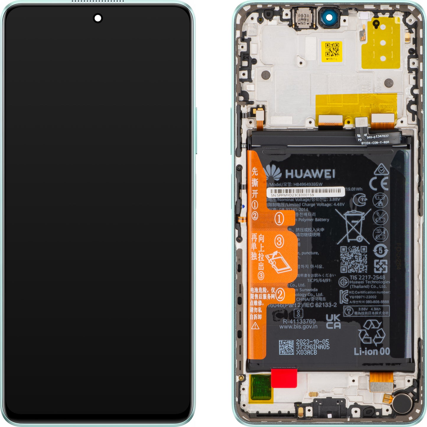 Pantalla táctil Huawei nova 11i, con marco y batería, verde menta, Service Pack 02355PFM 