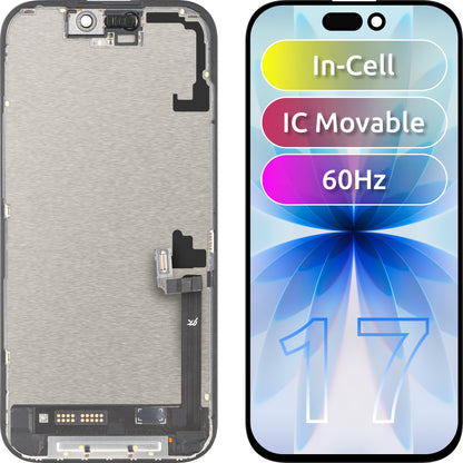 Pantalla con pantalla táctil JK para Apple iPhone 17, con marco, versión LCD In-Cell IC Movable, negro