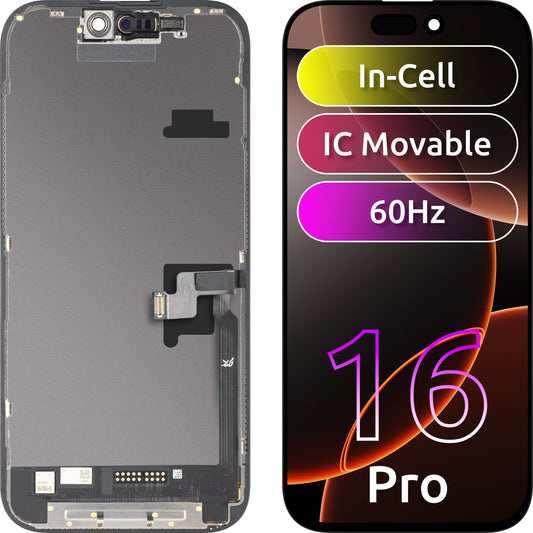 Pantalla con Touchscreen JK para Apple iPhone 16 Pro, con Marco, Versión LCD In-Cell IC Movible, Negro