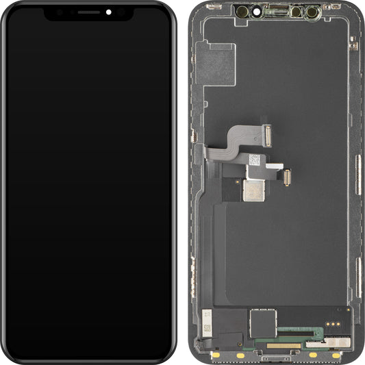 Pantalla con Touchscreen MP compatible con Apple iPhone X, con Marco, Versión Soft OLED FHD, Negro