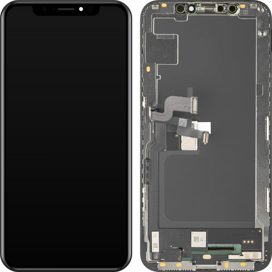Pantalla con Touchscreen MP compatible con Apple iPhone XS, con Marco, Versión Soft OLED FHD, Negro