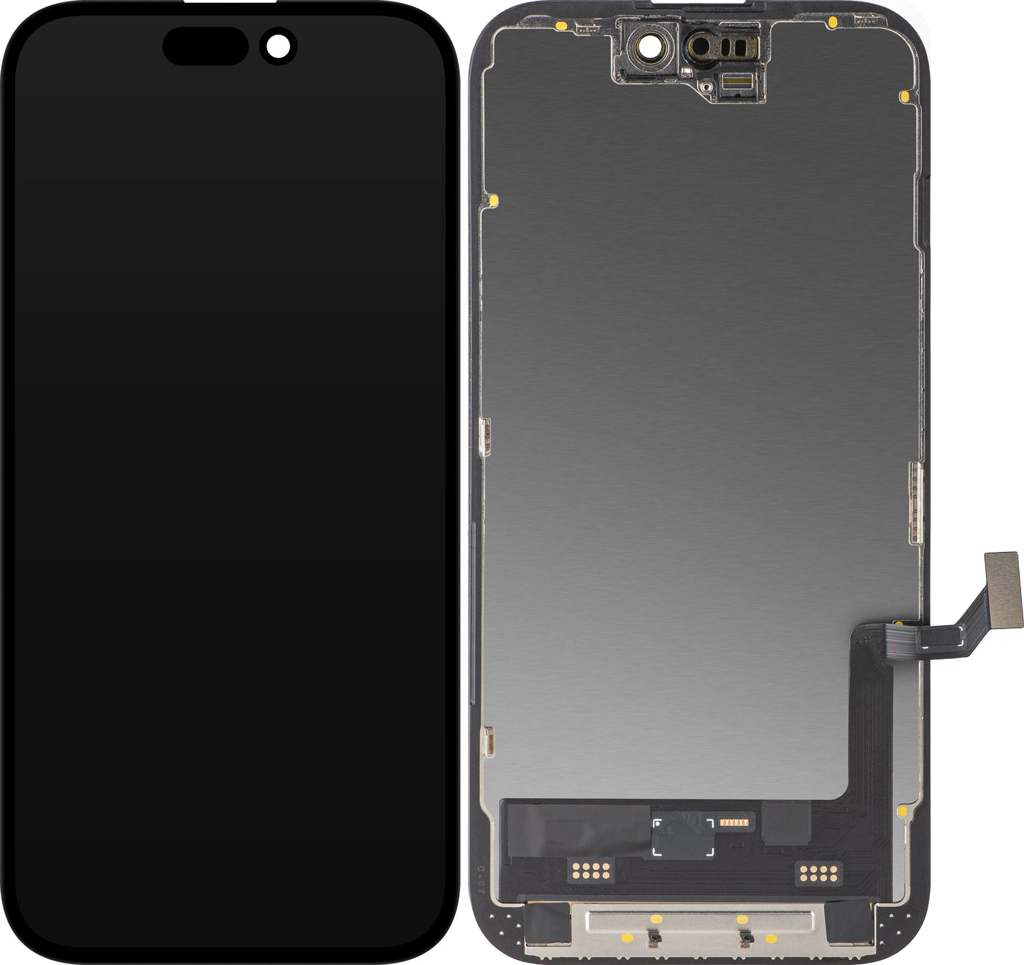 Pantalla con Touchscreen MP compatible con Apple iPhone 15, con Marco, Versión Soft OLED FHD IC Movable, Negro