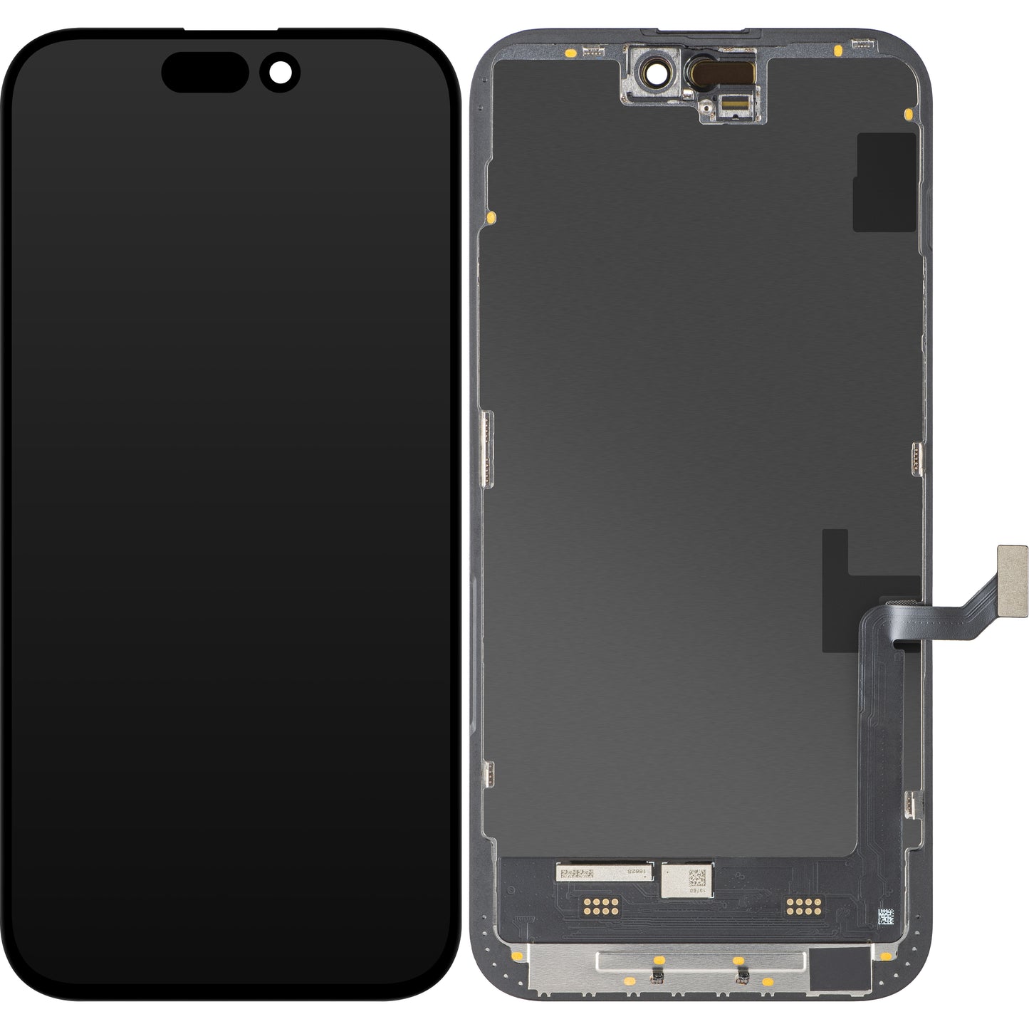 Pantalla con Touchscreen MP compatible con Apple iPhone 15 Plus, con Marco, Versión Soft OLED FHD IC Movable, Negro