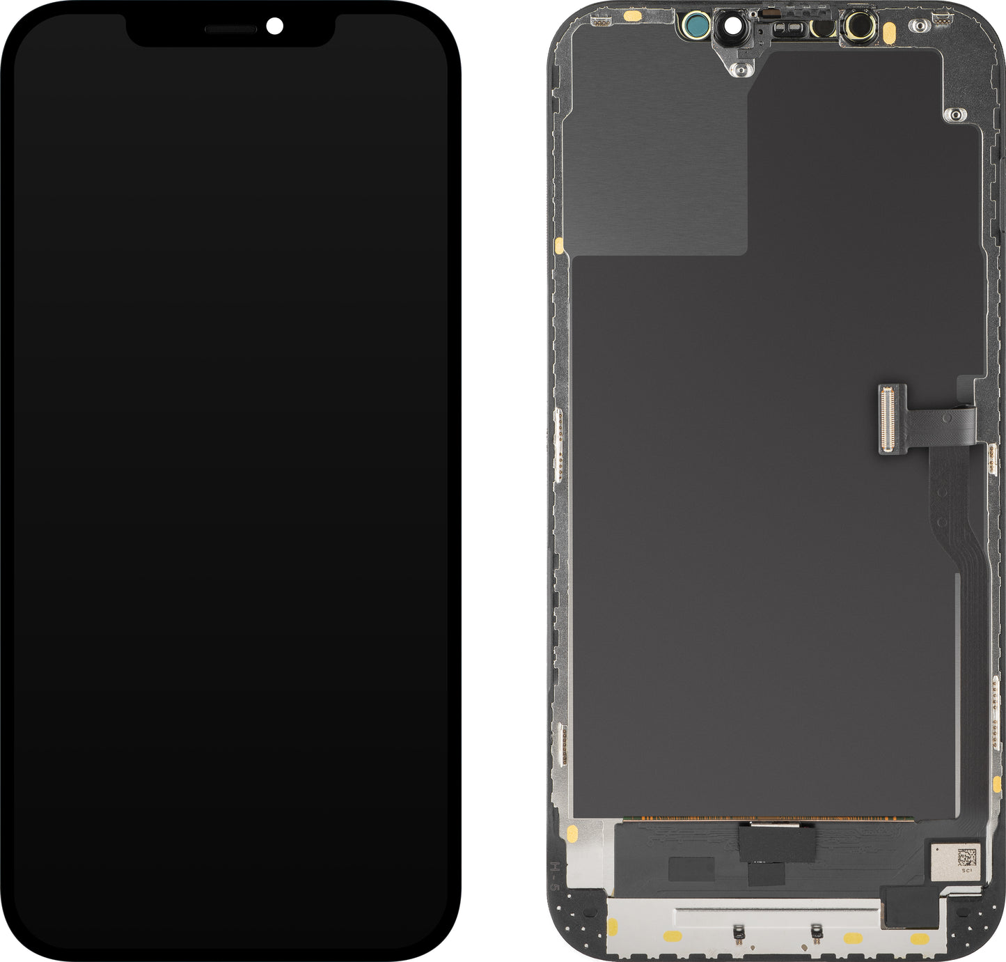 Pantalla con Touchscreen MP compatible con Apple iPhone 12 Pro Max, con Marco, Versión OLED Diagnóstico, Negro