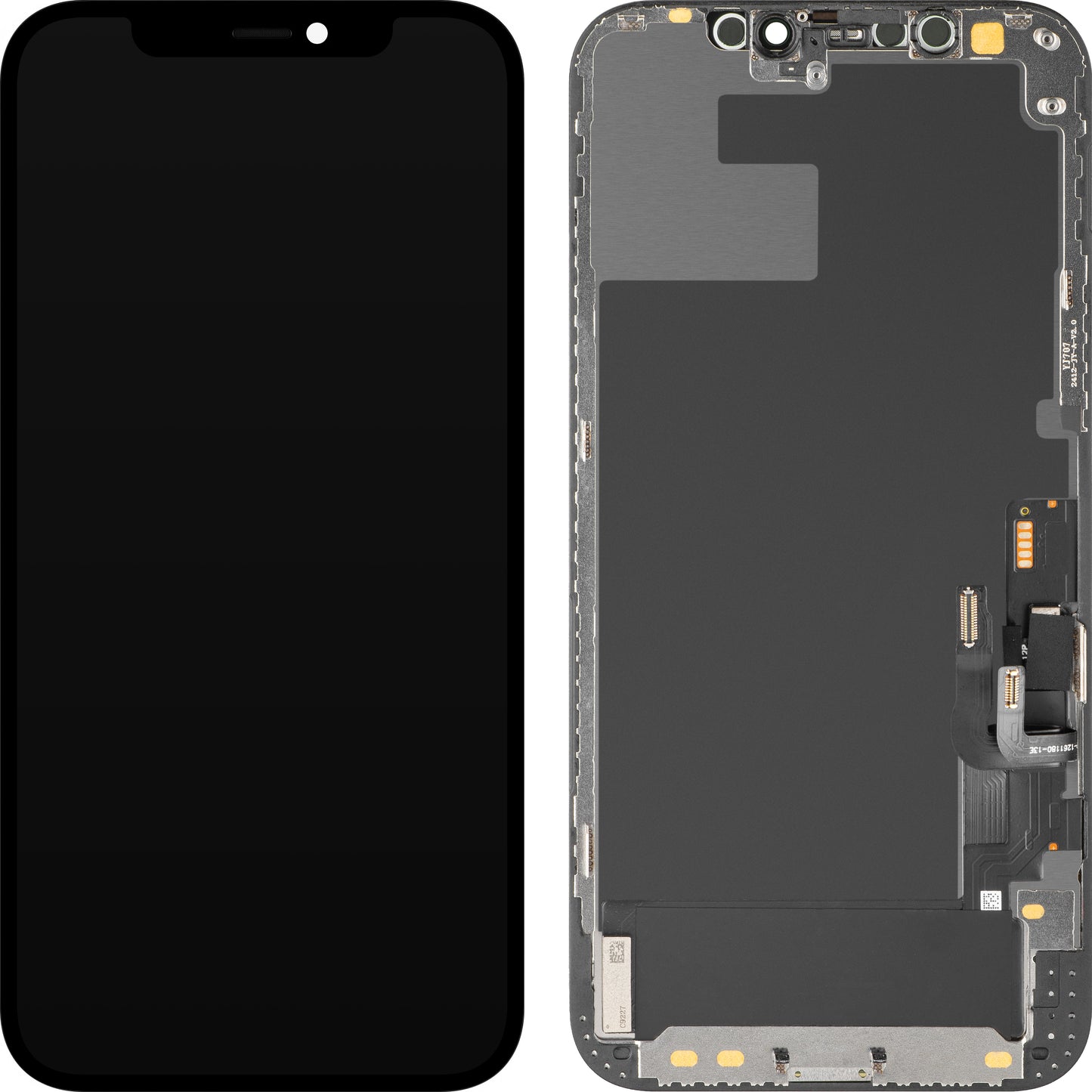 Pantalla con Touchscreen MP compatible con Apple iPhone 12 / 12 Pro, con Marco, Versión OLED Diagnóstico, Negro