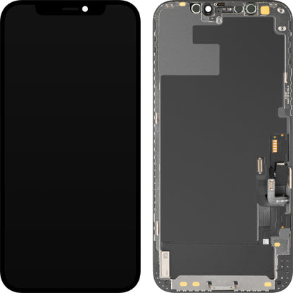 Pantalla con Touchscreen MP compatible con Apple iPhone 12 / 12 Pro, con Marco, Versión OLED Diagnóstico, Negro