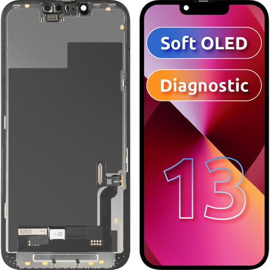 Pantalla con pantalla táctil MP compatible con Apple iPhone 13, con marco, versión de software OLED FHD diagnóstico, negro, reacondicionado