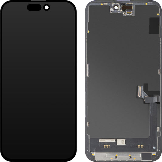 MP Touchscreen Display compatible with Apple iPhone 15 Plus, with Frame, Soft OLED FHD Diagnostic Version, Black