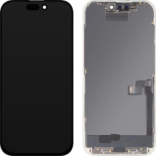 Pantalla con Touchscreen MP compatible con Apple iPhone 16 Pro, con Marco, Versión OLED FHD Diagnóstico, Negro