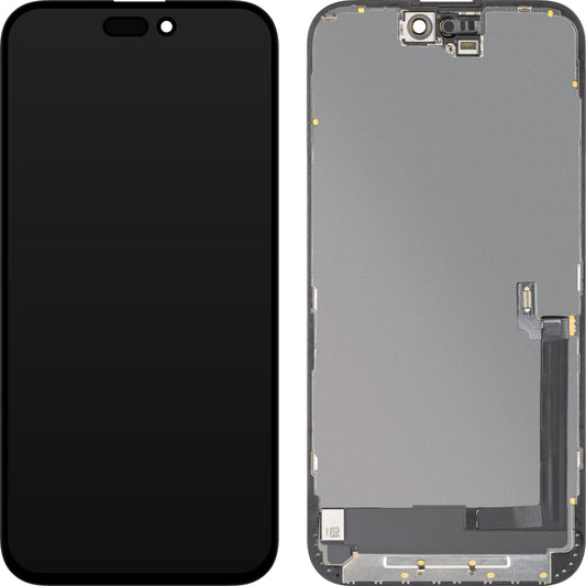 Pantalla con Touchscreen MP compatible con Apple iPhone 16 Plus, con Marco, Versión OLED FHD Diagnóstico, Negro