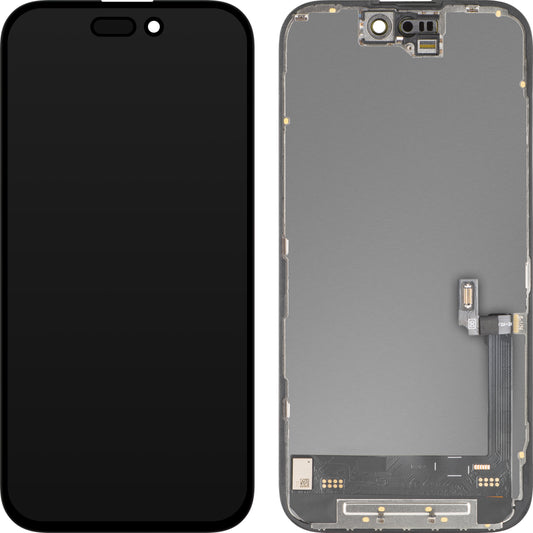 Pantalla con Touchscreen MP compatible con Apple iPhone 16, con Marco, Versión Soft OLED FHD 120Hz IC Movable, Negro
