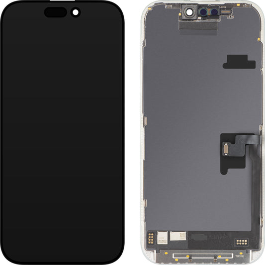 Pantalla con Touchscreen MP compatible con Apple iPhone 16 Pro, con Marco, Versión Soft OLED FHD 120Hz IC Movable, Negro